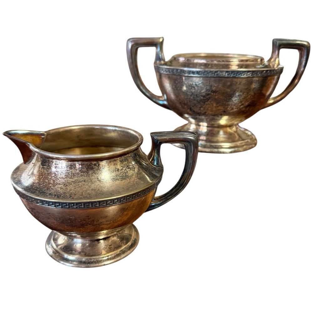 Vintage Apollo Sheffield Creamer and Sugar Bowel Set made of Nickel Silver